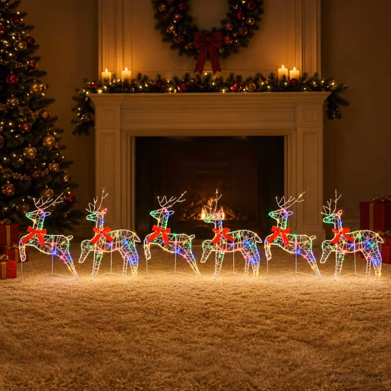 vidaXL Renna di Natale 6 pz 80 LED Multicolore 43 x 19 x 65 cm