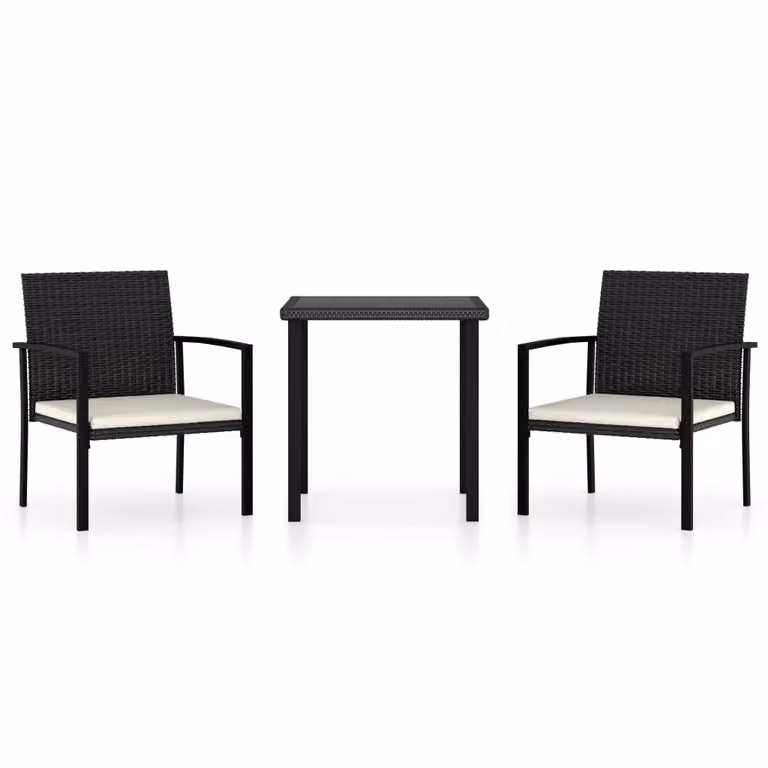 Set da Pranzo da Giardino 3 pz in Polyrattan Nero