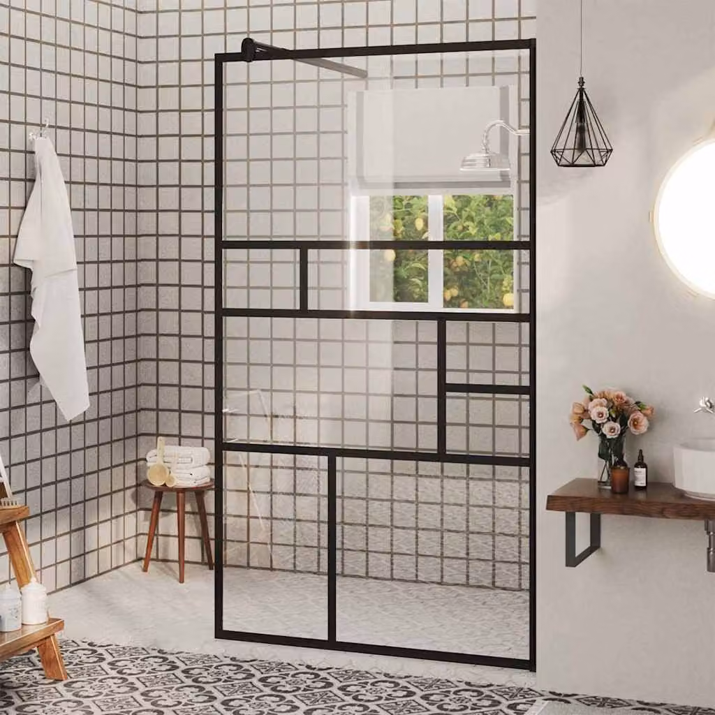 Parete per Doccia Walk-in vidaXL in Vetro Trasparente ESG, Colore Nero, L: 90 cm, H: 195 cm – 1