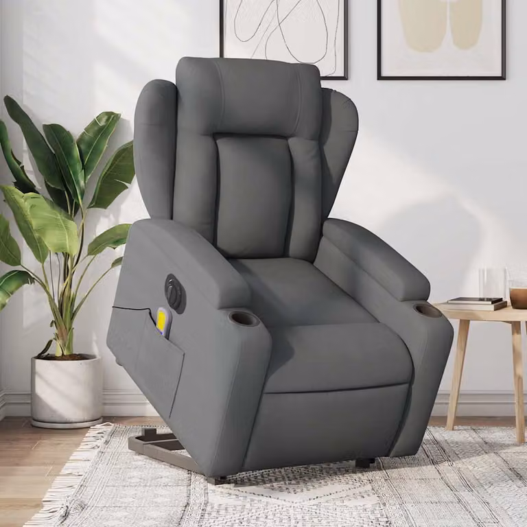 Poltrona Alzapersona Elettrica con Massaggio vidaXL in Tessuto Grigio