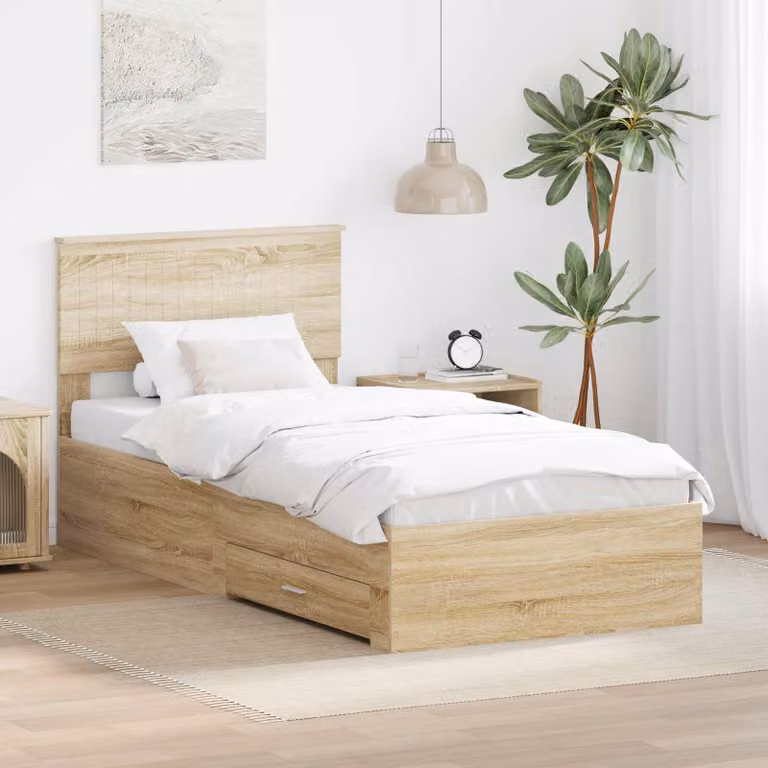 Struttura del letto con cassetto vidaXL in Rovere Sonoma, colore marrone, L 90 cm x P 200 cm