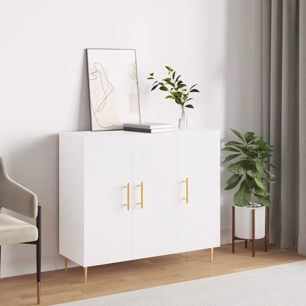 Credenza moderna vidaXL bianca in legno multistrato L 90 cm x P 34 cm x H 80 cm