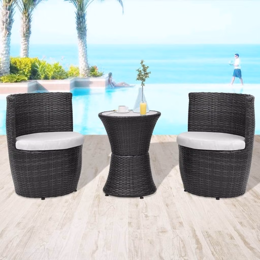 Maison Exclusive - Set da bistrot composto da 3 pezzi con cuscini, in rattan sintetico nero
