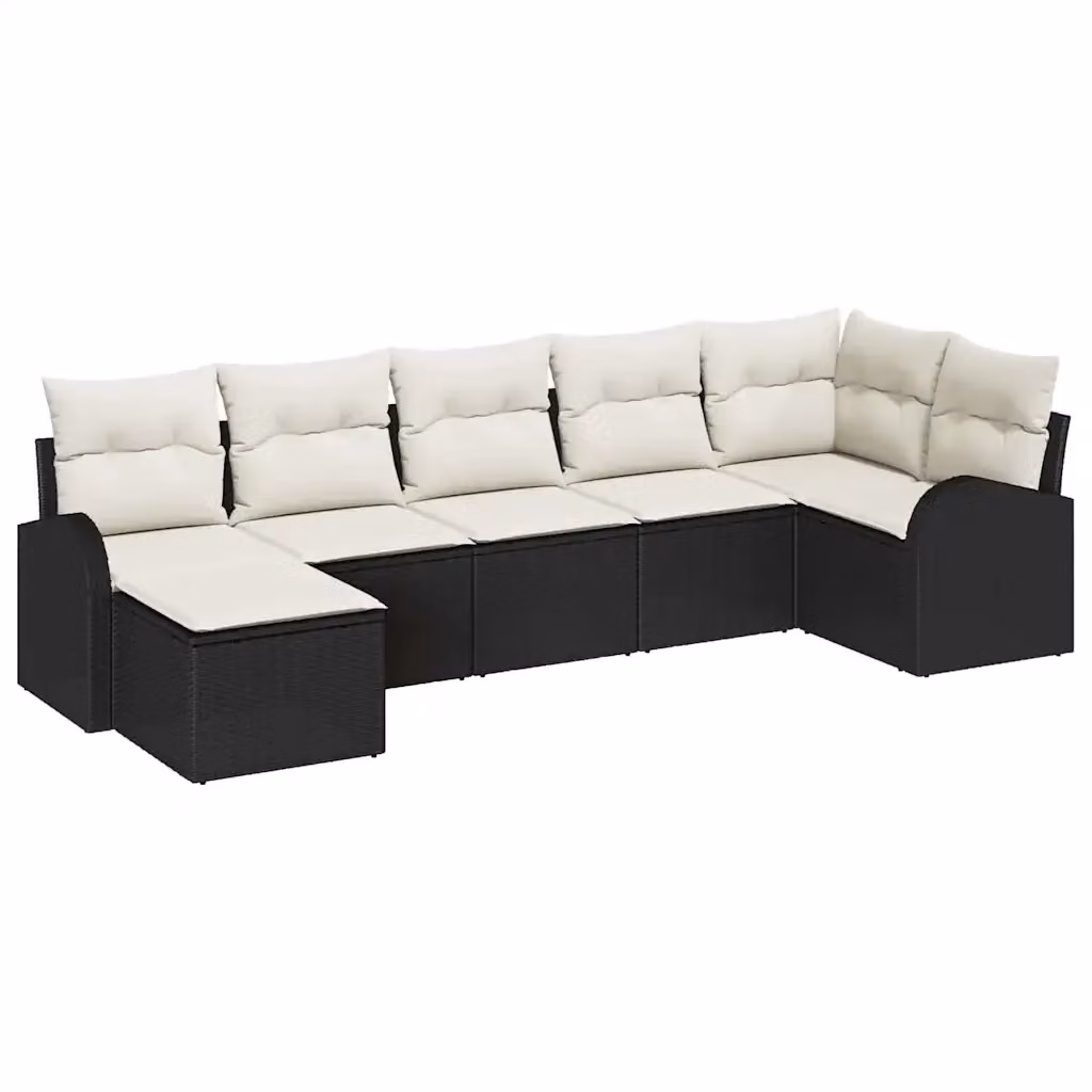 Set di divani da giardino a forma di L vidaXL composto da 7 pezzi in rattan nero con cuscini inclusi e struttura in metallo – 2