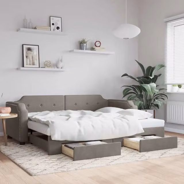 Divano Letto Estraibile con Cassetti-Sofa Letto-Daybed Tortora 90x200 cm Tessuto 196055