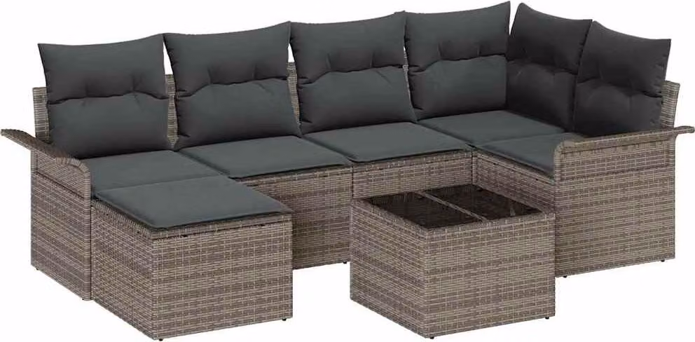 Set Divano da Giardino 7 pcs Grigio polyrattan