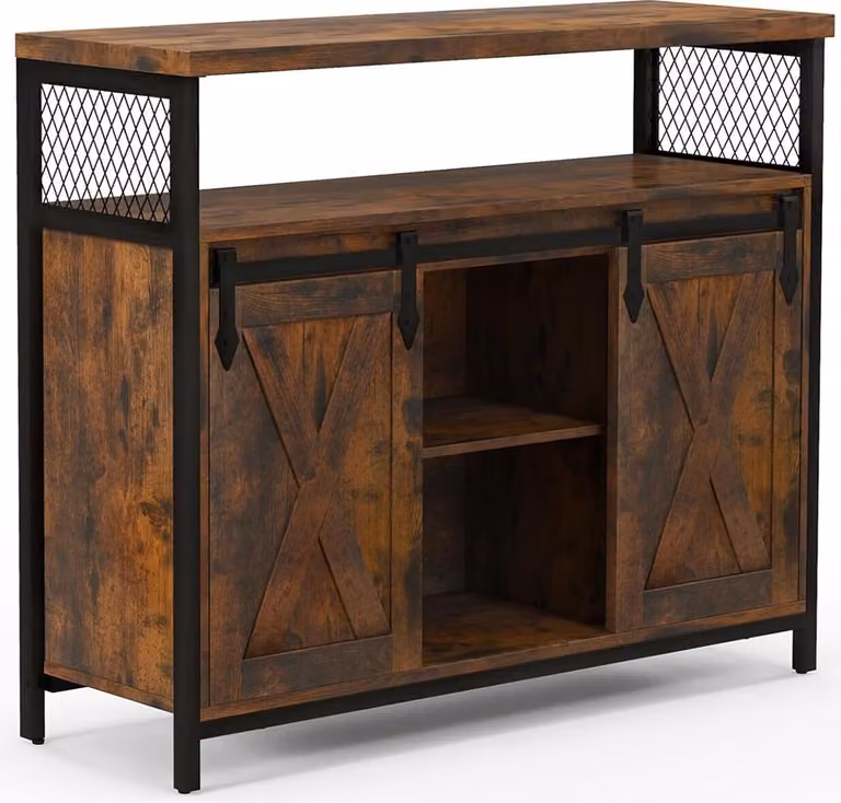 Credenza KOMFOTTEU con ante scorrevoli, mobile da cucina con 3 ripiani regolabili, mobile contenitore in legno, credenza 100x30x80 cm