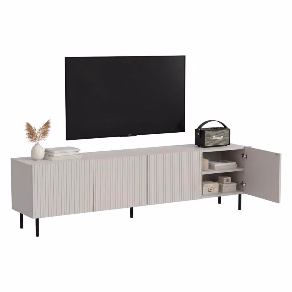 Mobile porta TV Priocca DMORA, Madia da salotto moderna con quattro ante battenti e chiusura soft-close, Beige, L: 200 cm, P: 42 cm, H: 52 cm – 2