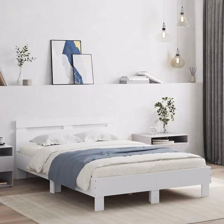 vidaXL Giroletto Moderno con Illuminazione LED e Porta USB in Legno Bianco 120x200 cm