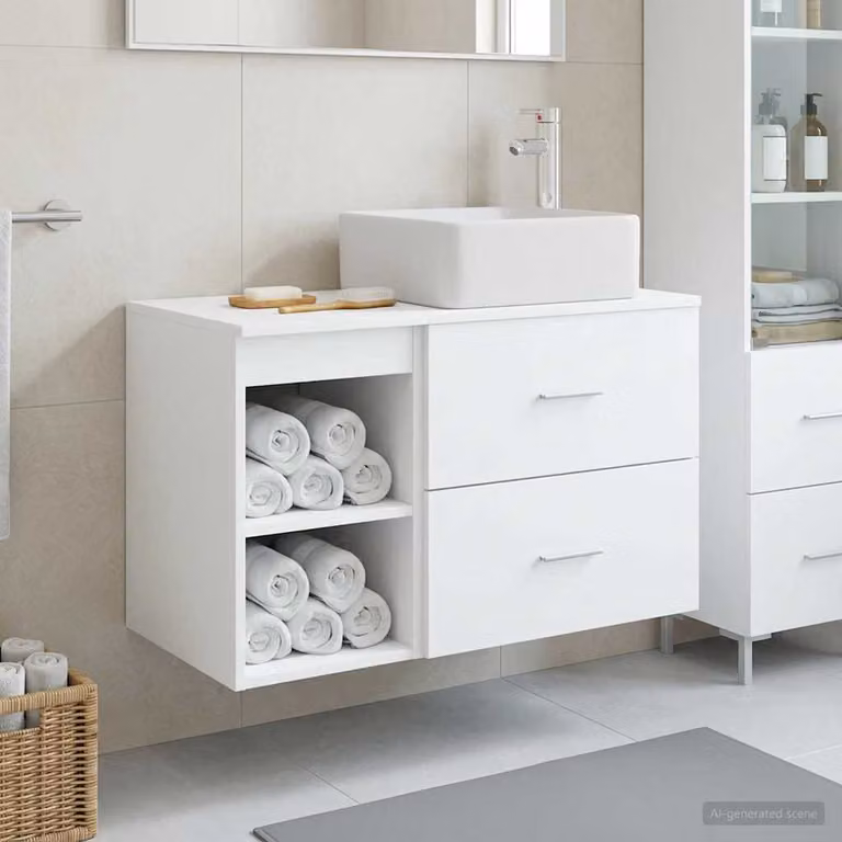 Set di mobili per il bagno moderno vidaXL composto da mobile lavabo e pensile a muro in MDF bianco opaco