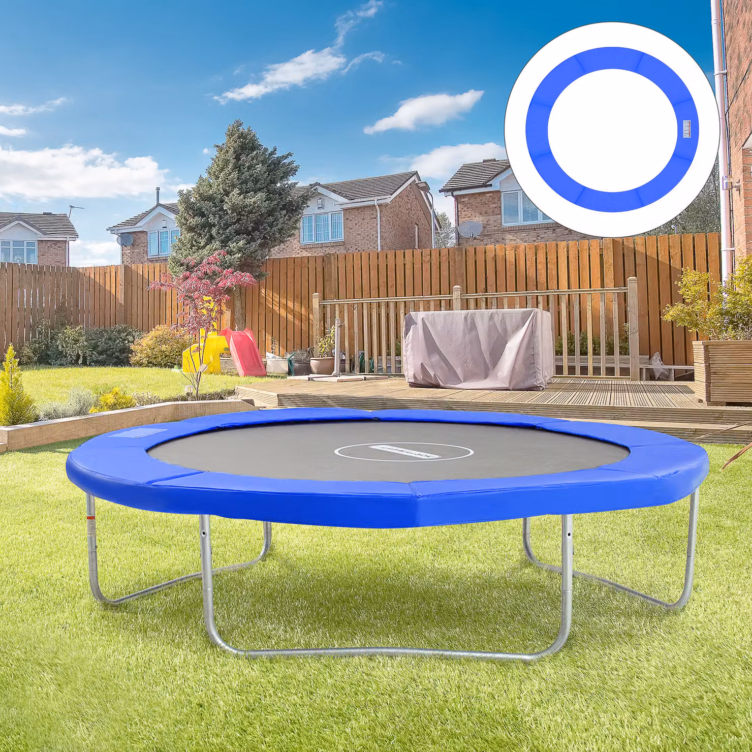 Copertura di protezione per bordo di trampolino elastico da giardino HOMCOM in PVC blu, Ø 244 cm – 2