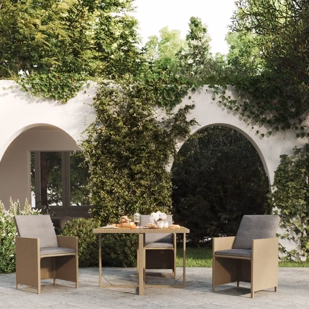 The Living Store Tavolo da giardino Beige 109x107x74 cm Poly Rattan e legno massiccio Acacia