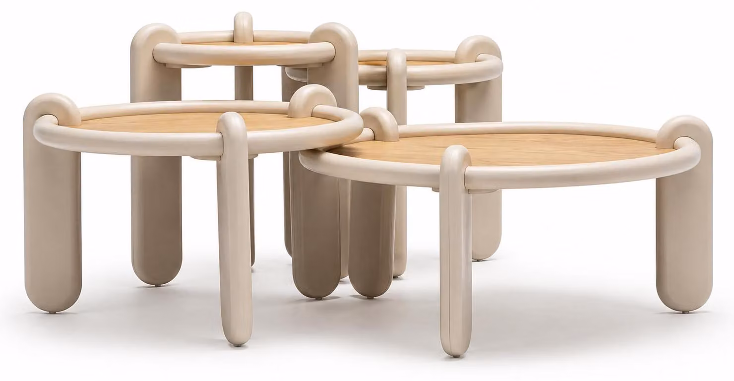 4 tavolini laterali, stile moderno, colore beige, ideali per il soggiorno, pratici e confortevoli, nuovi
