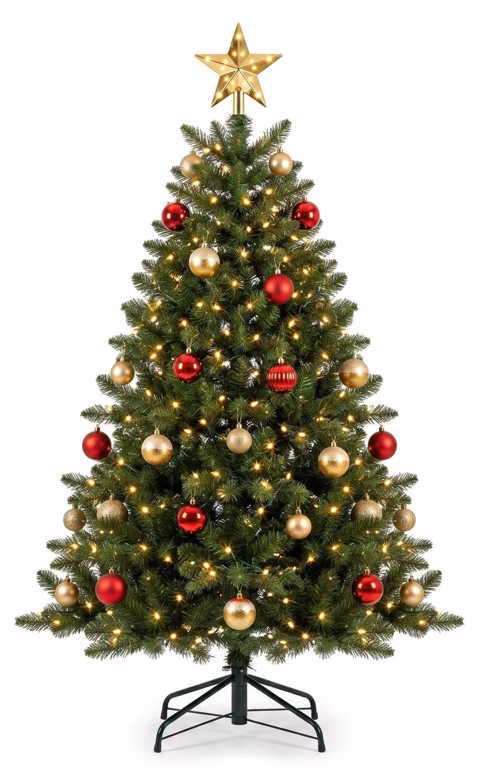 Albero di Natale artificiale, altezza 180 cm (6 piedi), con aspetto di abete bianco, realizzato in PVC denso e con un aspetto naturale, simile all'abete canadese. Include un supporto in metallo