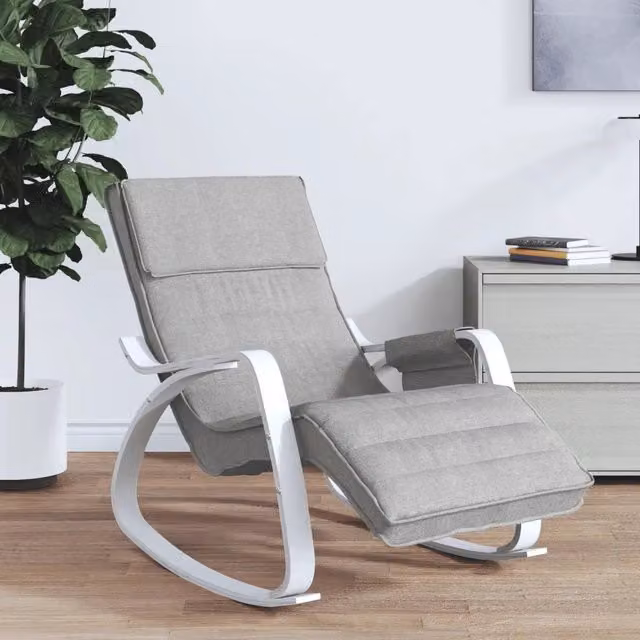 Sedia a Dondolo vidaXL in Tessuto Grigio e Bianco con Struttura in Legno di Betulla