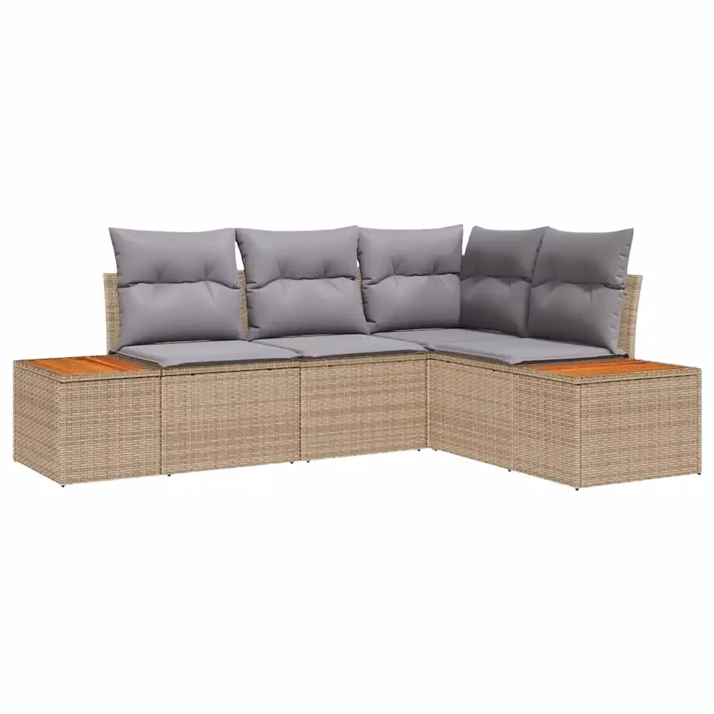 Set Divano da Giardino Moderno vidaXL a Forma di L con Tavolino, 4 Posti, Colore Grigio e Beige, Struttura in Acciaio Verniciato a Polvere e Cuscini Inclusi – 2