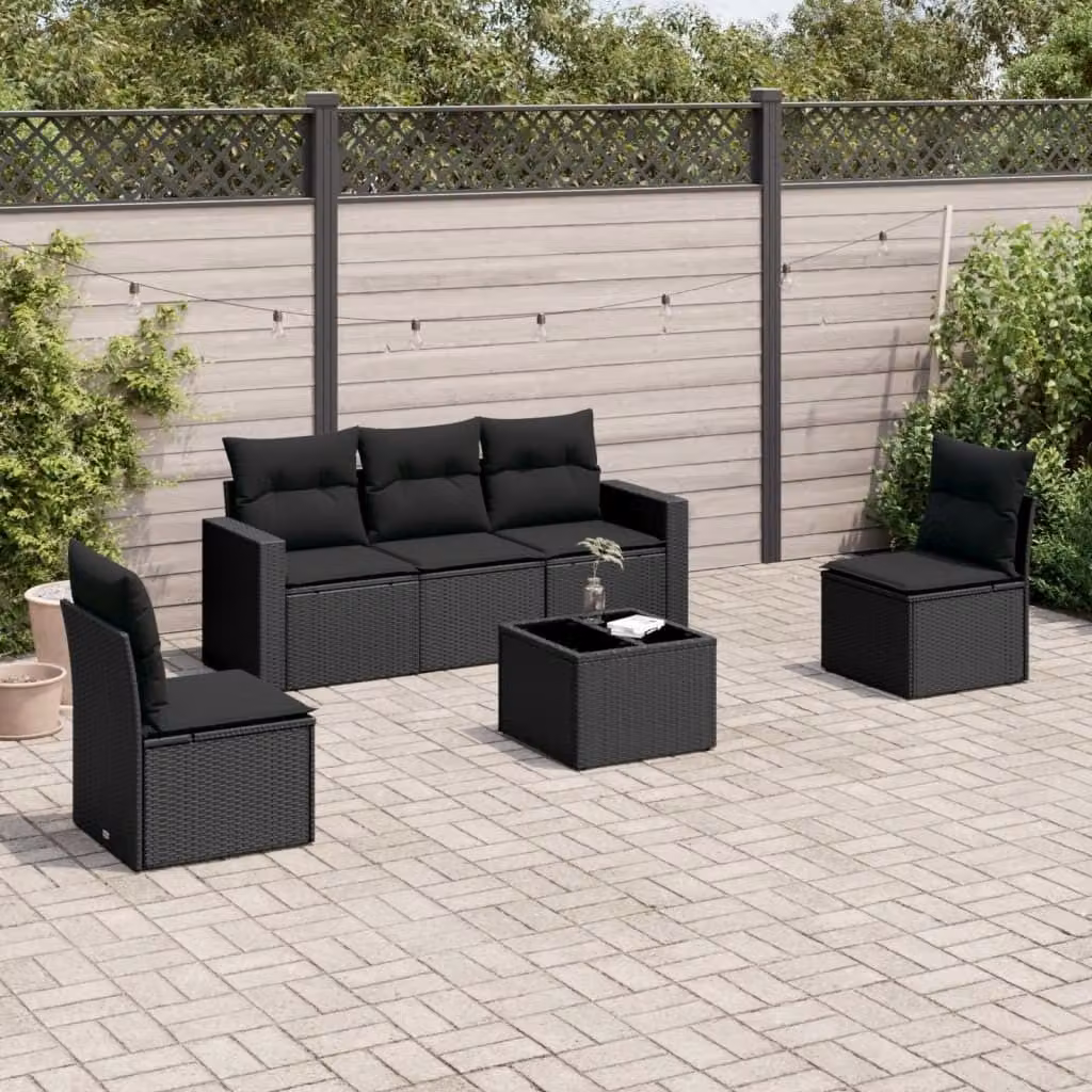 Maison Exclusive - Set Divano da Giardino 6 pz con Cuscini Nero in Polyrattan