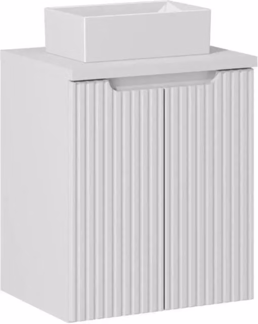 Set da bagno VANO bianco 50cm: mobiletto sottolavabo con armadietti + piano per lavabo bianco + lavabo da appoggio rettangolare