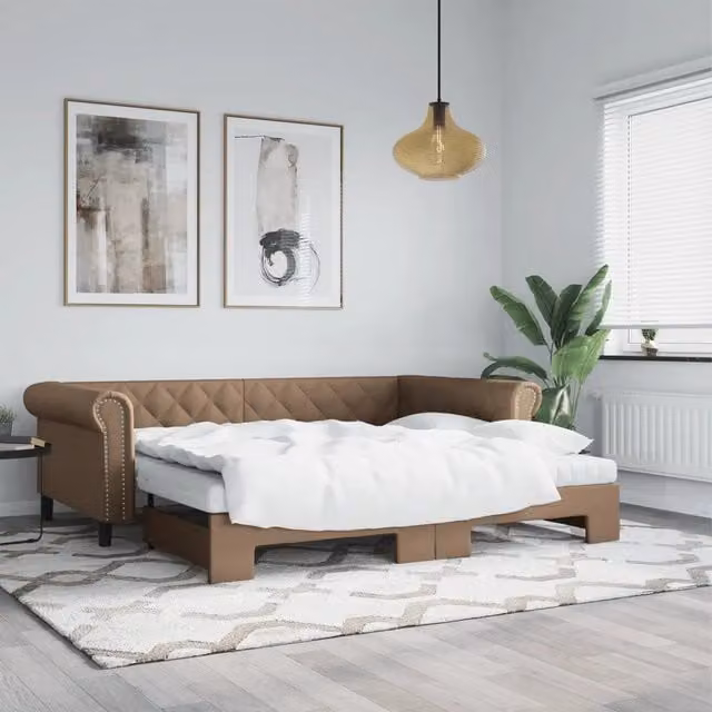 Divano Letto Estraibile vidaXL in Similpelle Beige con Cassetto per Materasso 90x200 cm – 1