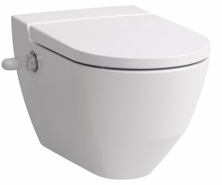 LAUFEN Cleanet Navia : WC douche mural, chasse d'eau basse, sans rebord, avec ouverture latérale pour raccordement d'eau externe, 370 x 580 x 380 mm, H8206014007171, H8206014007171