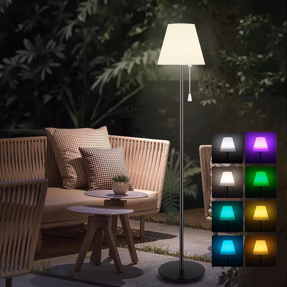 Lampada da terra a energia solare per esterni con telecomando e sensore di luce, RGBW, dimmerabile, senza fili, ricaricabile, impermeabile; lampada da terra per interni, terrazze e giardini