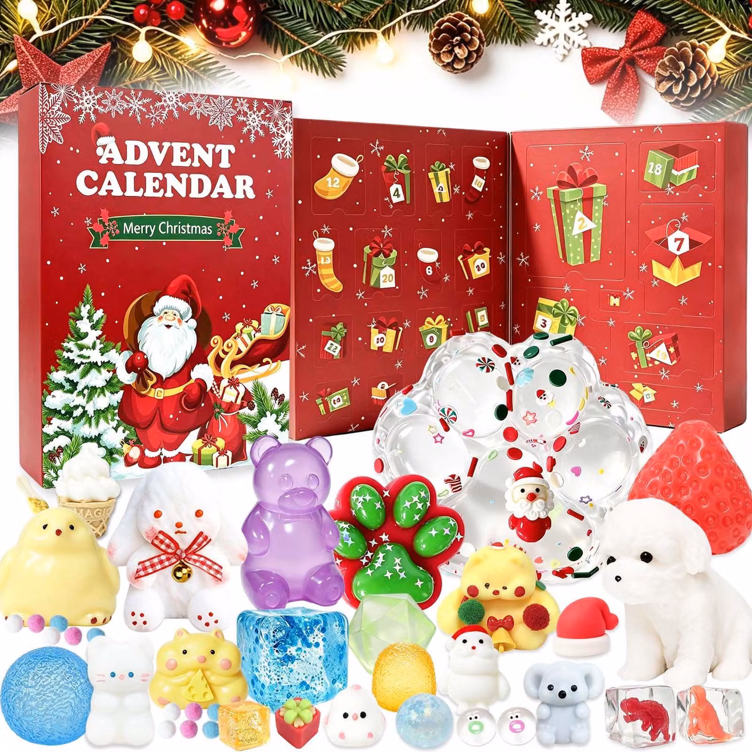Calendario dell'Avvento in gomma morbida, colore rosso, 1 pezzo, altezza 33,2 cm