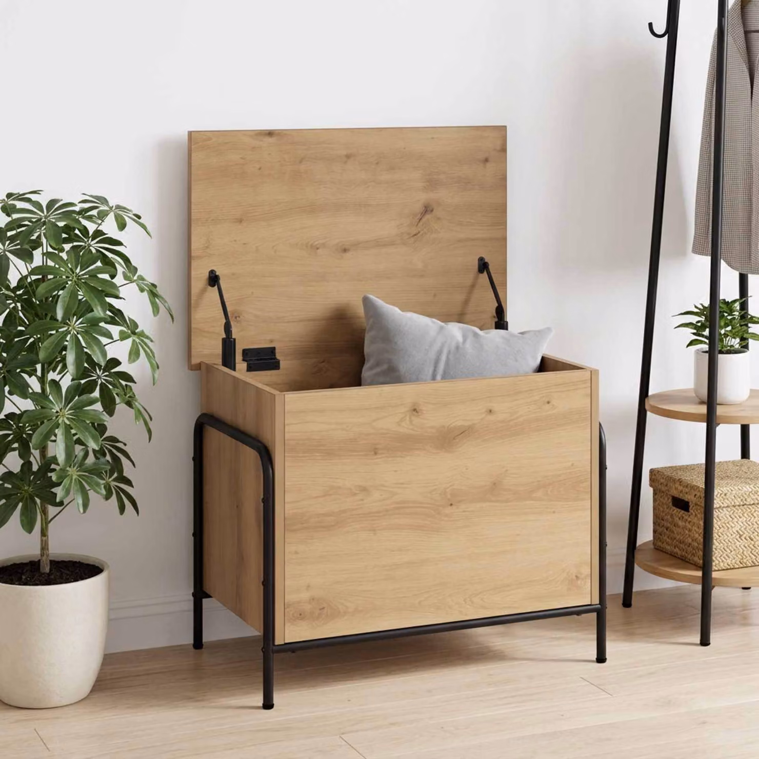 Scatola di stoccaggio moderna vidaXL in legno e metallo, colore marrone, L 80 cm x P 40 cm x H 49,5 cm