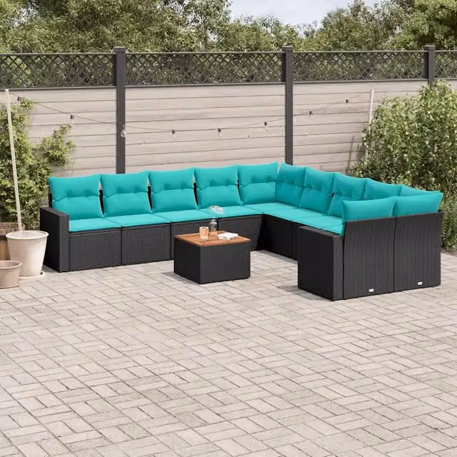 Set Divani da Giardino 11 pz con Cuscini in Polyrattan Nero 3256645