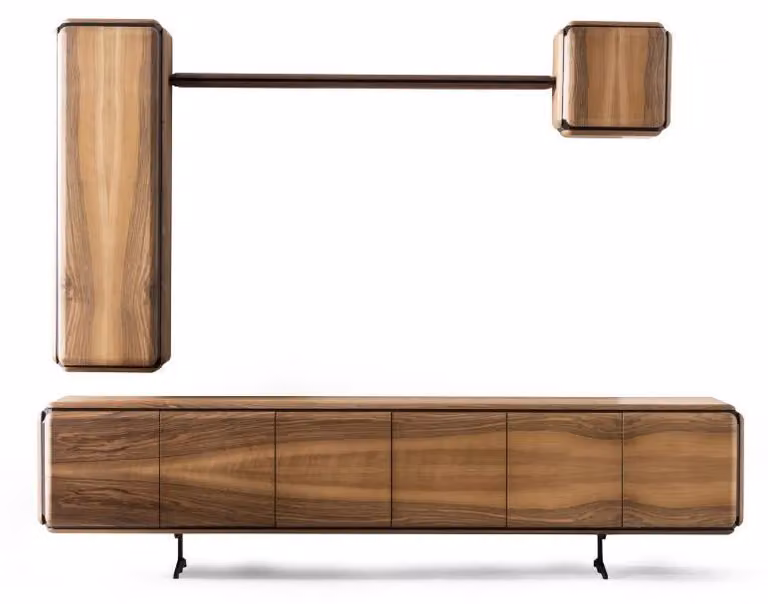 Elegantes braunes Wohnzimmer Set aus Holz mit Wandschränken, Regal