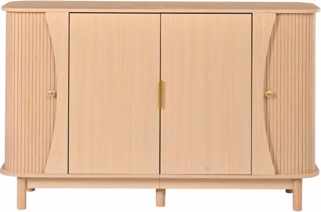 Sideboard in MDF 140x40x88 cm con 2 ante scorrevoli e bordi arrotondati, armadio contenitore in legno naturale per soggiorno e ingresso