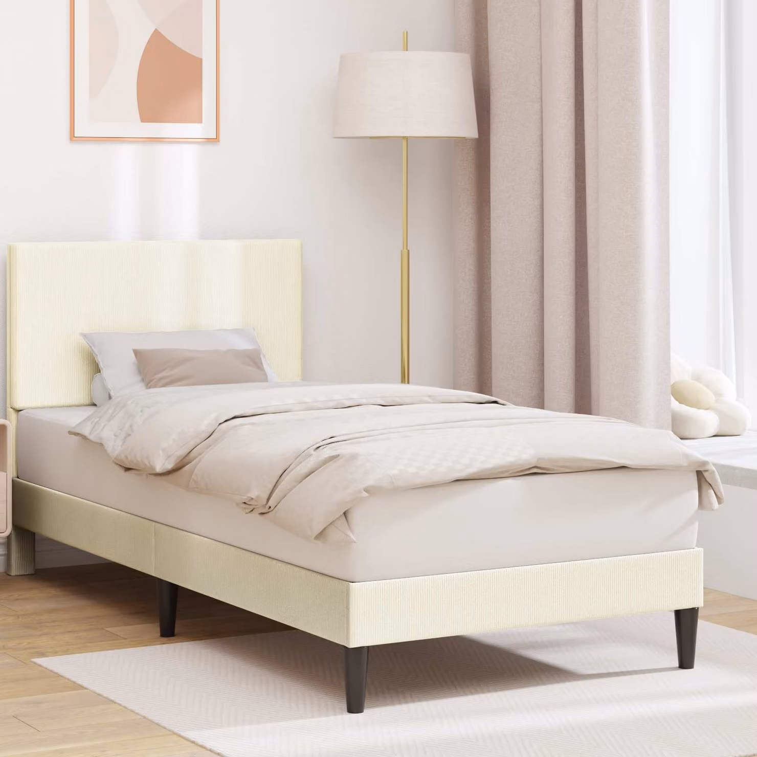 Struttura del letto moderna vidaXL in tessuto cord beige L/P/H: 202 x 90 x 94 cm