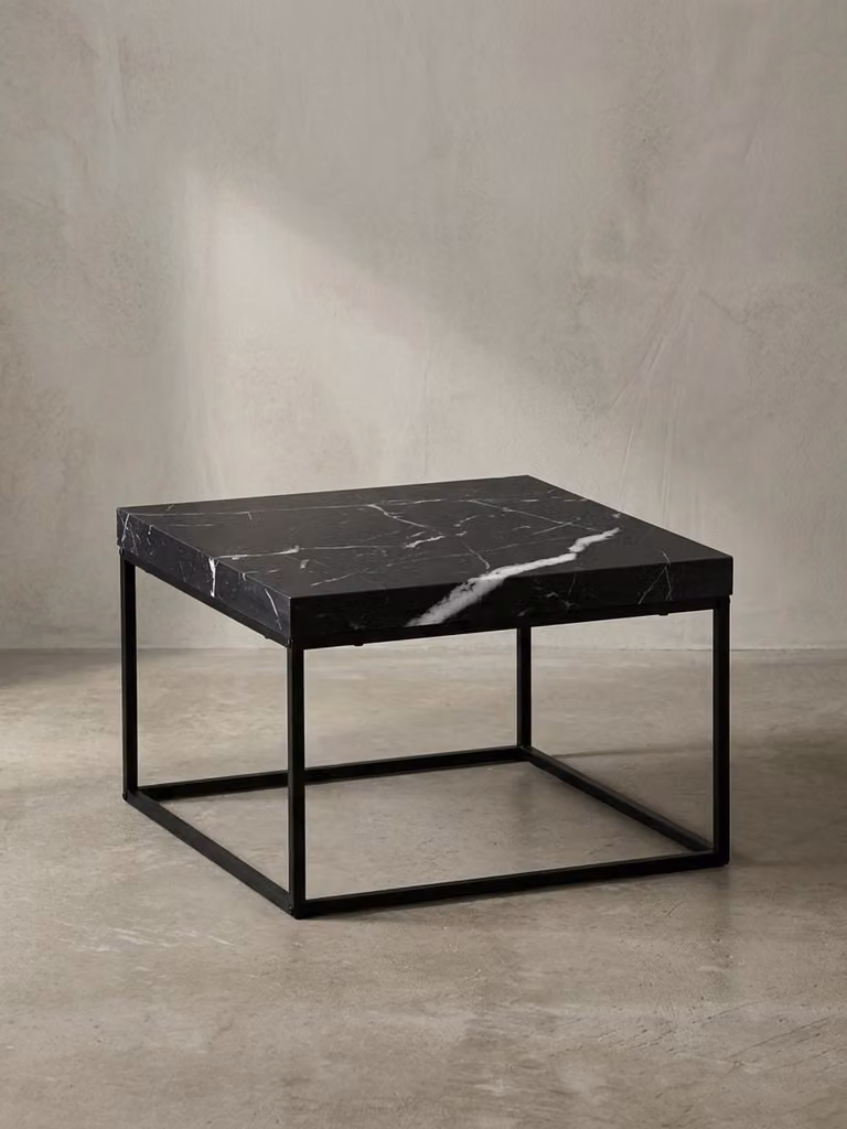 Tavolino da salotto 60x60x38 cm Nero Tavolino da divano effetto marmo Moderno, Tavolino da salotto di design Quadrato, Tavolino da salotto piccolo, Tavolino da caffè Gambe in metallo