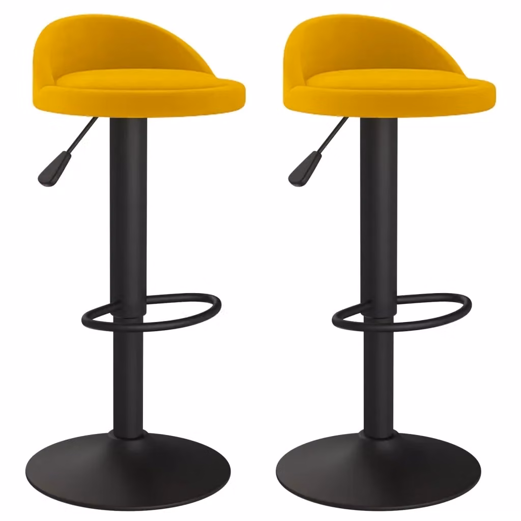 Set di 2 sgabelli da bar vidaXL in velluto giallo e nero con struttura in metallo nero opaco – 2