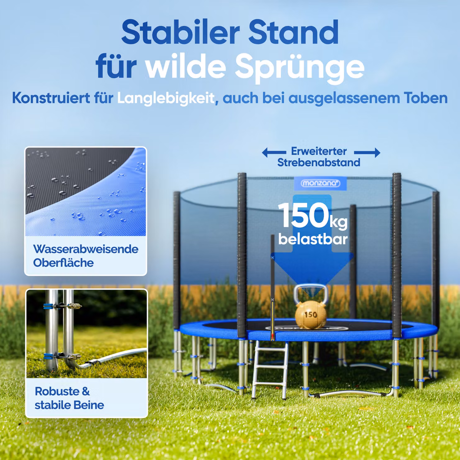 Trampolino elastico Monzana con rete di sicurezza blu Ø366 cm – 3