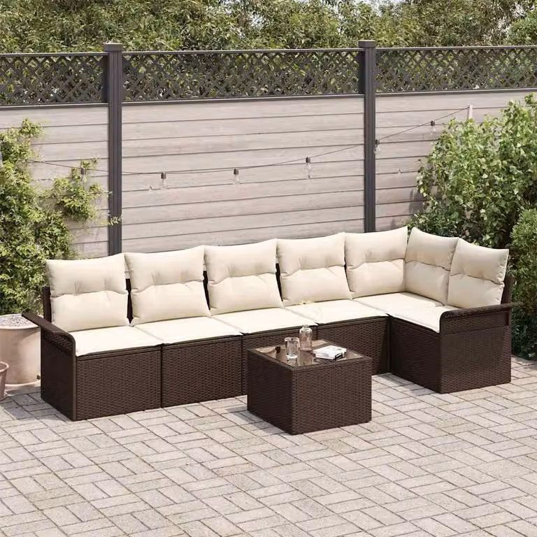 Maison Exclusive - Set Divano da Giardino con cuscino 7 pcs Marrone Poly Rattan
