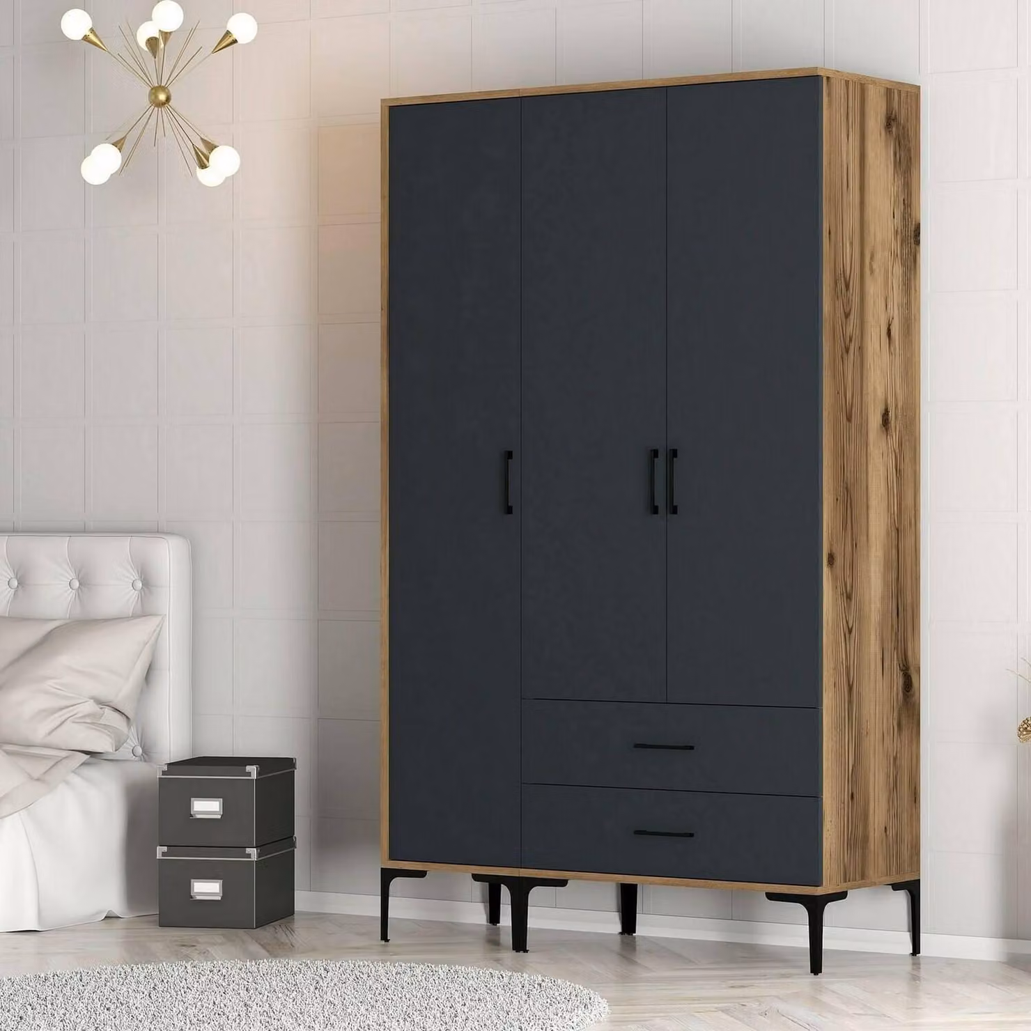 Dmora Guardaroba 3 Ante Phyan 47.5x120 cm Nero Antracite, Appendiabiti 3 Ante