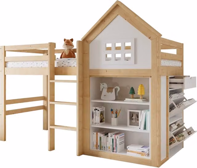LETTO A CASTELLO per bambini con vani e cassetti 90x200 cm bianco/naturale