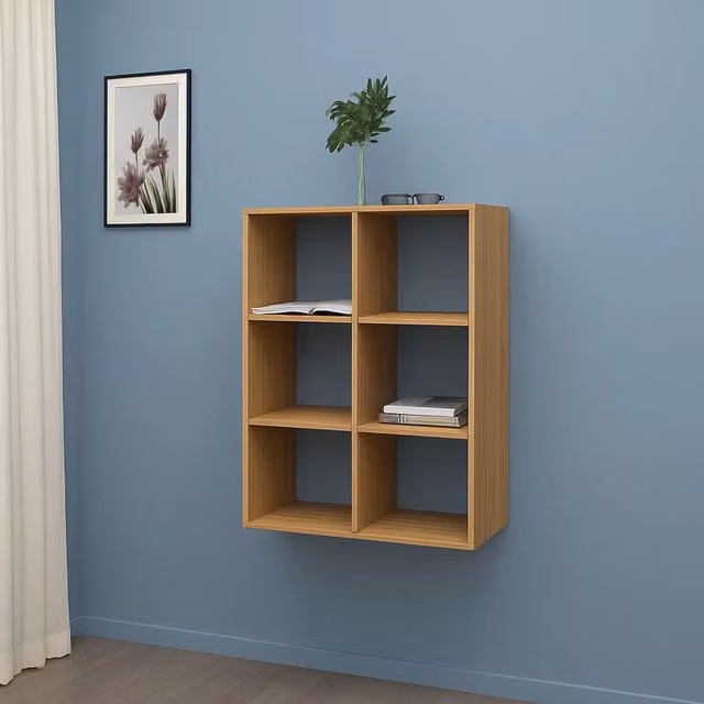 Libreria Acquaro DMORA in Rovere, Mobile con ripiani da parete per ufficio o soggiorno, L: 60 cm, P: 25 cm, H: 90 cm