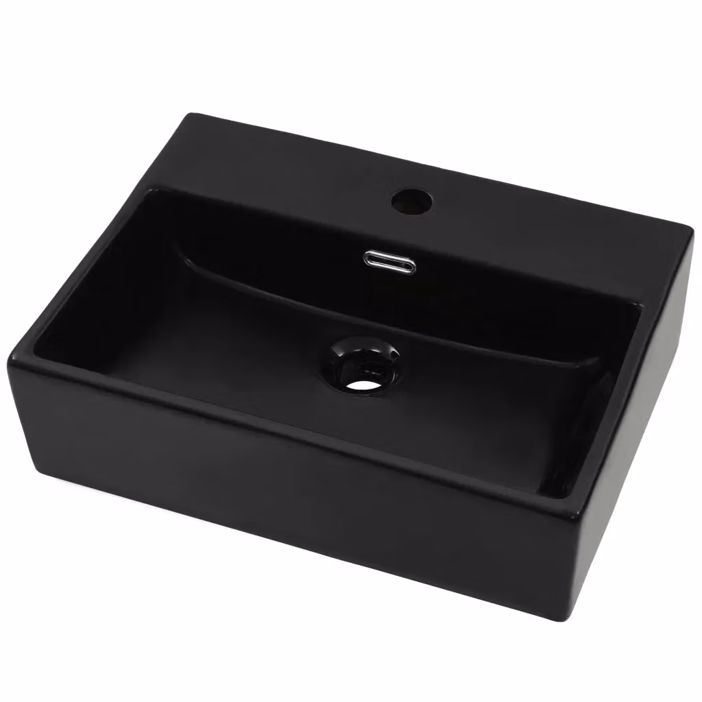 Lavandino in ceramica con foro per rubinetto vidaXL nero L: 51,5 cm, P: 38,5 cm, H: 15 cm – 2