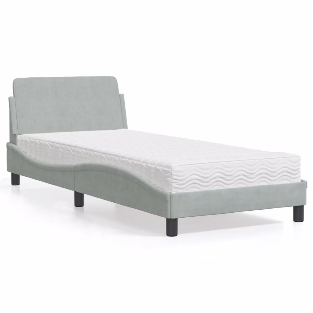 Letto con Materasso Dover vidaXL in Velluto Grigio Chiaro L/P/H: 90 x 200 cm