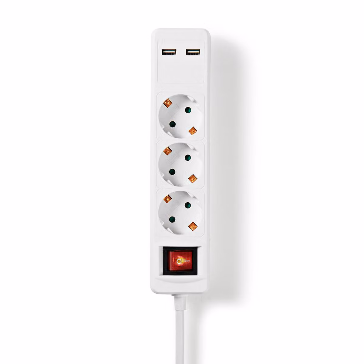 Connettore di derivazione | Connettore con messa a terra / Tipo F (CEE 7/7) | 3 vie | 1,50 m | 3680 W | 16 A | Tipo di messa a terra: connettore laterale | 230 V AC 50/60 Hz | Angolo della presa: 45° | H05VV-F 3G1,5mm² | Pulsante di accensione/spegnimento