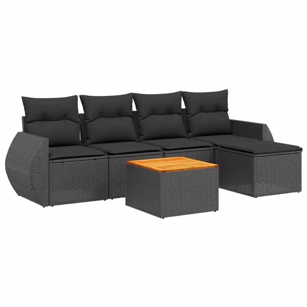 Set Divano da Giardino vidaXL 6 pz in Polyrattan Nero con Cuscini e Tavolino – 2