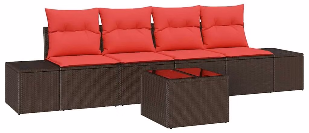 Set di divani con cuscino 5 pcs Marrone polyrattan