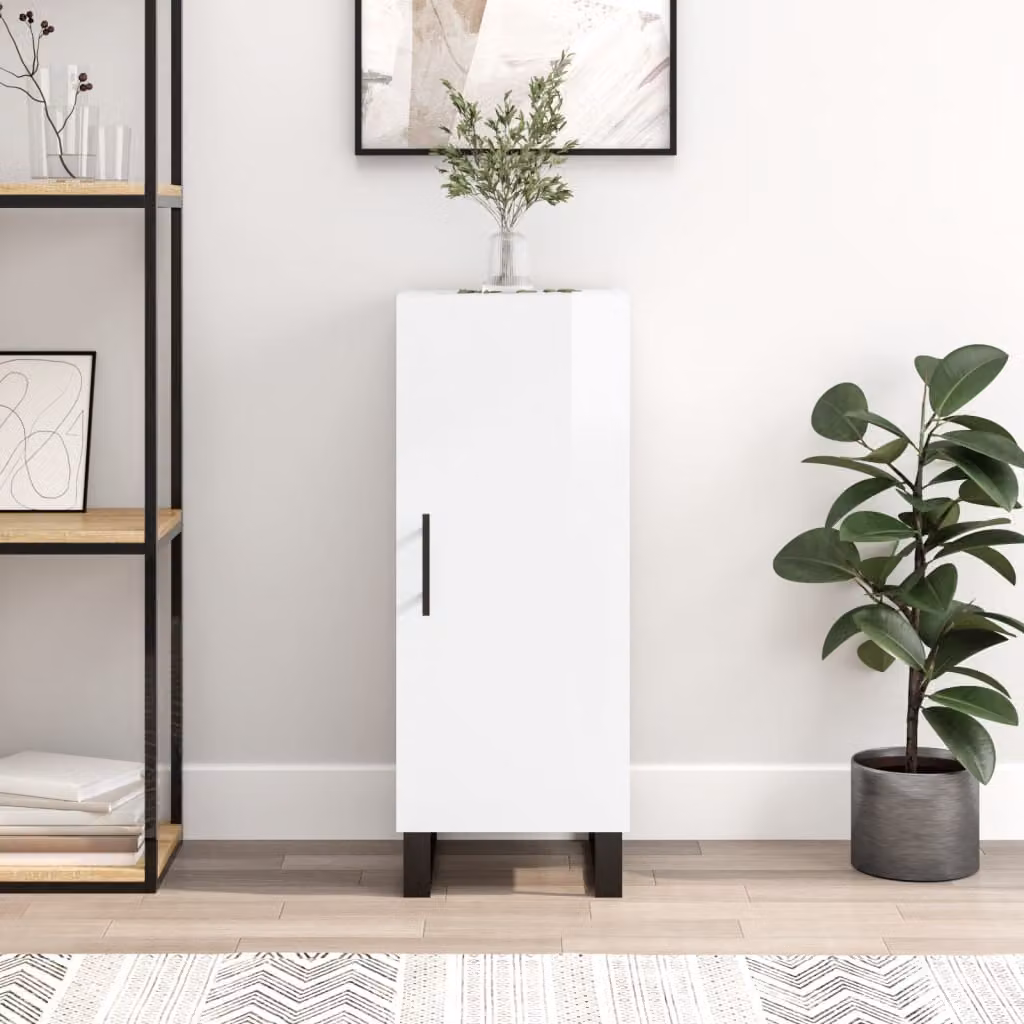 Credenza moderna vidaXL Bianco Lucido in legno e metallo, sospesa, L/P/H: 34,5 x 34 x 90 cm