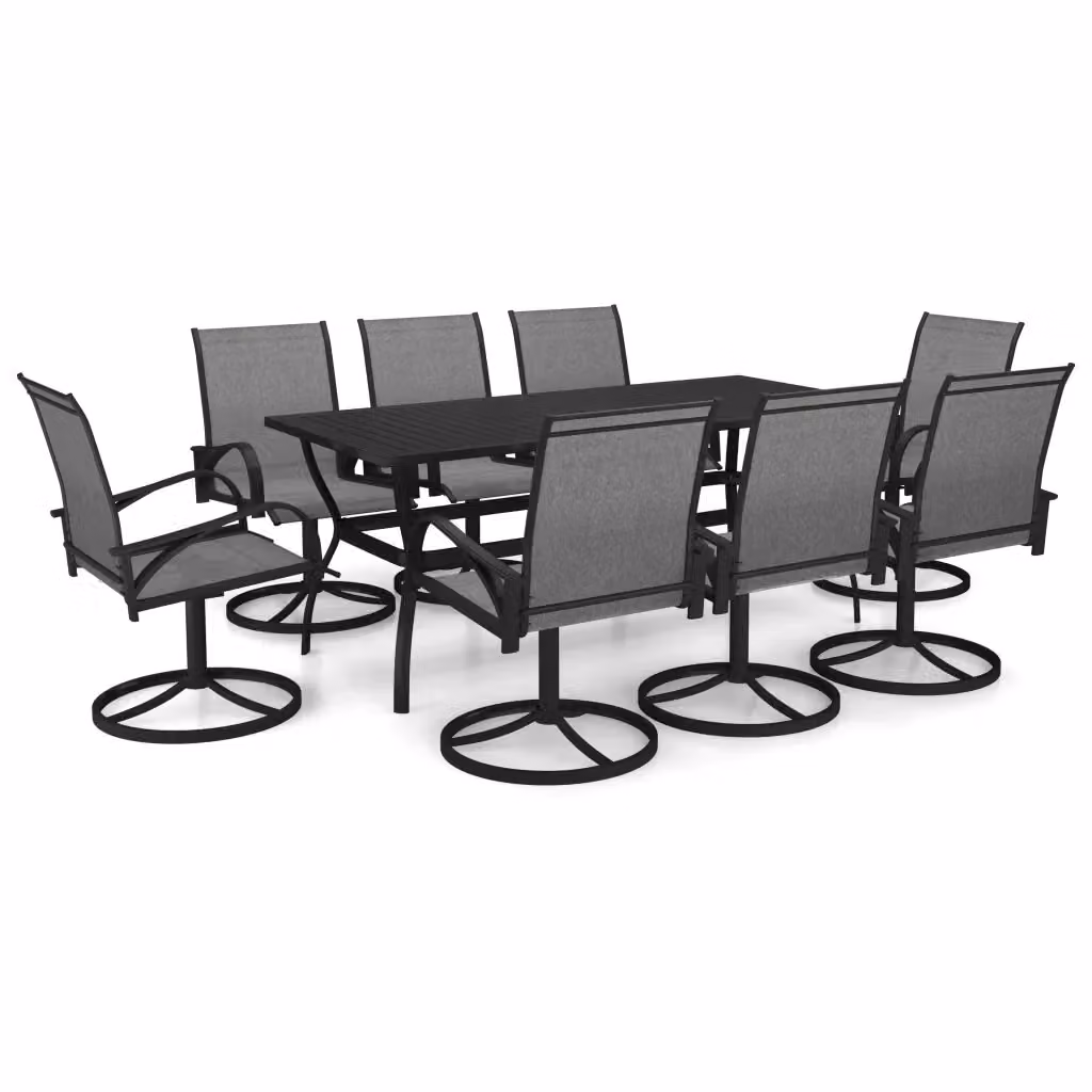 Set da pranzo da giardino vidaXL in acciaio verniciato a polvere e textilene, 9 pezzi, grigio antracite – 2