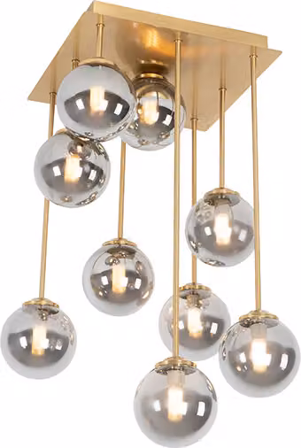 QAZQA - Lampada da soffitto in stile rustico vintage moderno | Lampada da soffitto | Lampada | Lampada dorata | Ottone a 9 luci con vetro fumé - Atene | Camera da letto | Rotonda | Compatibile con LED G9