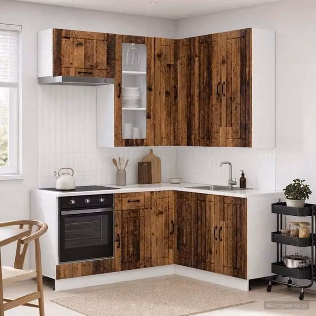 Unità cucina vidaXL LUCCA 8 pezzi in legno marrone con ante in vetro e design minimalista – 1
