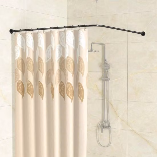 Stang per doccetta angolare adattabile a forma L - 24"-53" x 53" - curvatura 90 gradi - acciaio inossidabile - nero