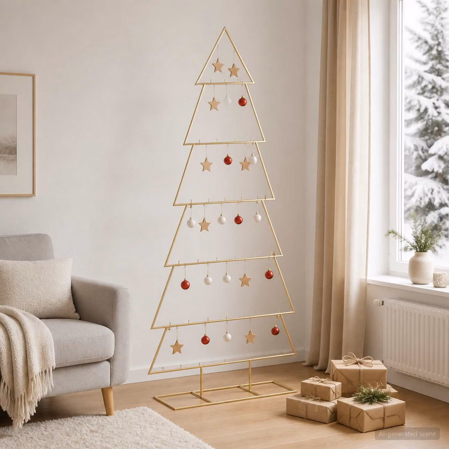 Albero di Natale moderno vidaXL KUOPIO in metallo color oro con supporto, Altezza: 180 cm