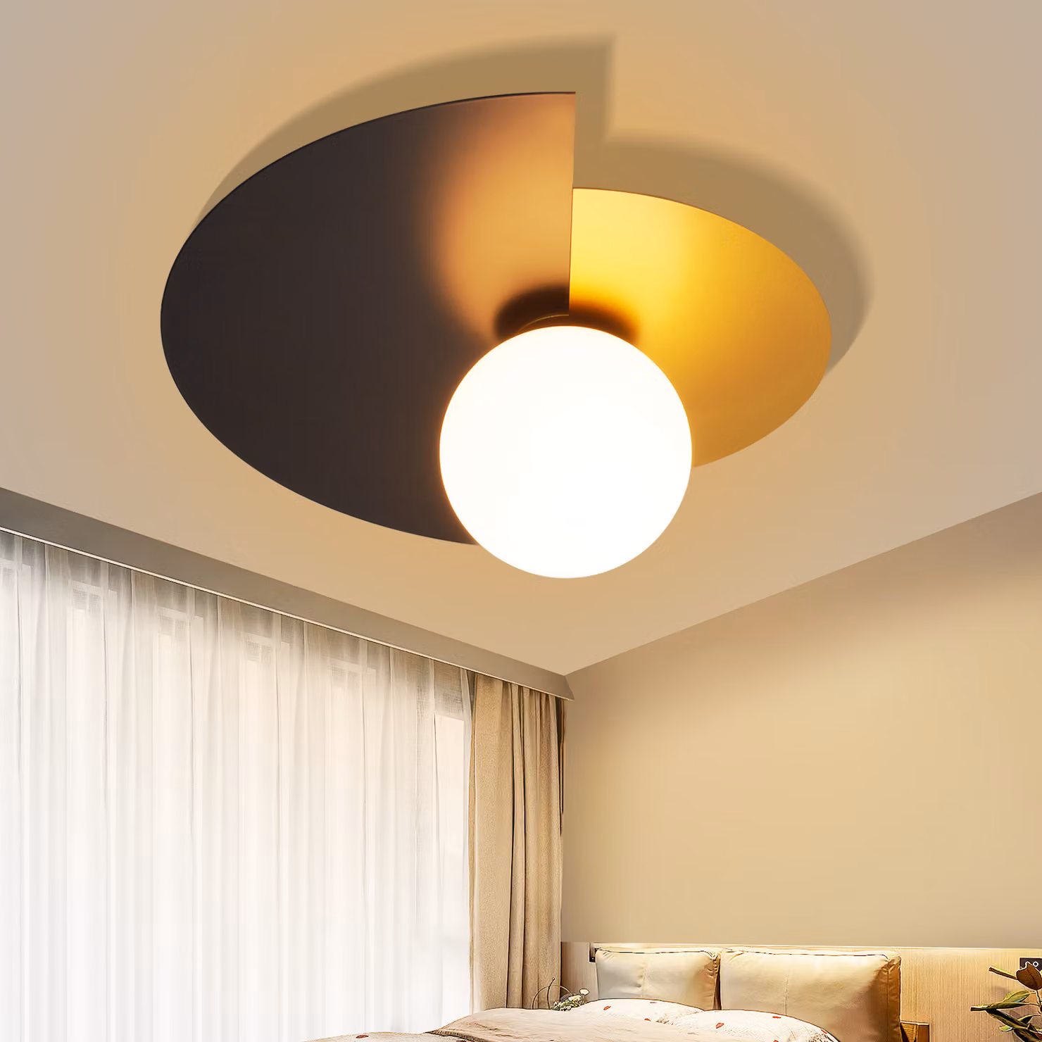 ZMH lampada da soffitto corridoio plafoniera soggiorno nero oro camera dei bambini vetro vintage e metallo E14 corridoio lampada per camera da letto (senza lampadina)